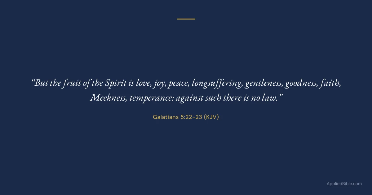 Galatians 5:22-23 KJV - But the fruit of the Spirit is love, joy, peace, longsuffering, gentleness, goodness, faith, Meekness, temperance: against such there is no law.